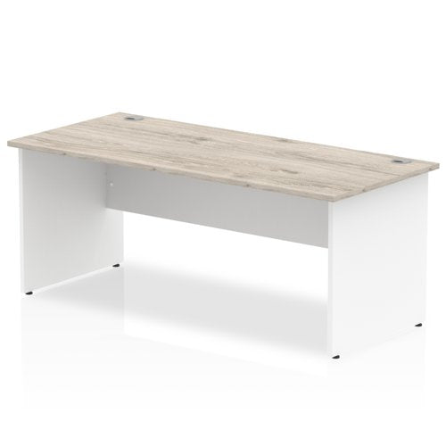 Impulse Straight Office Desk W1800 x D800 x H730mm Panel End Leg Grey Oak Finish White Frame  - TT000156 DD